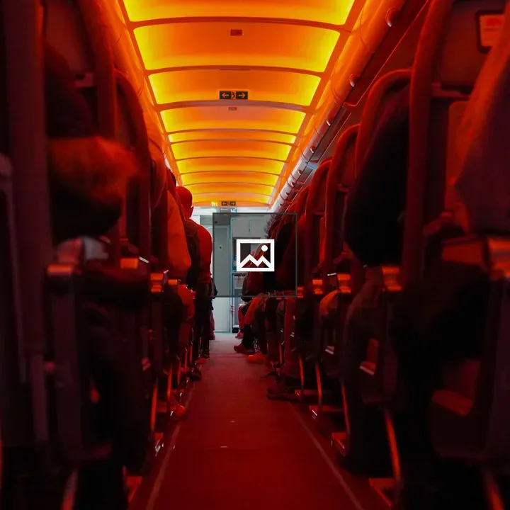 Airplane interior with red night light