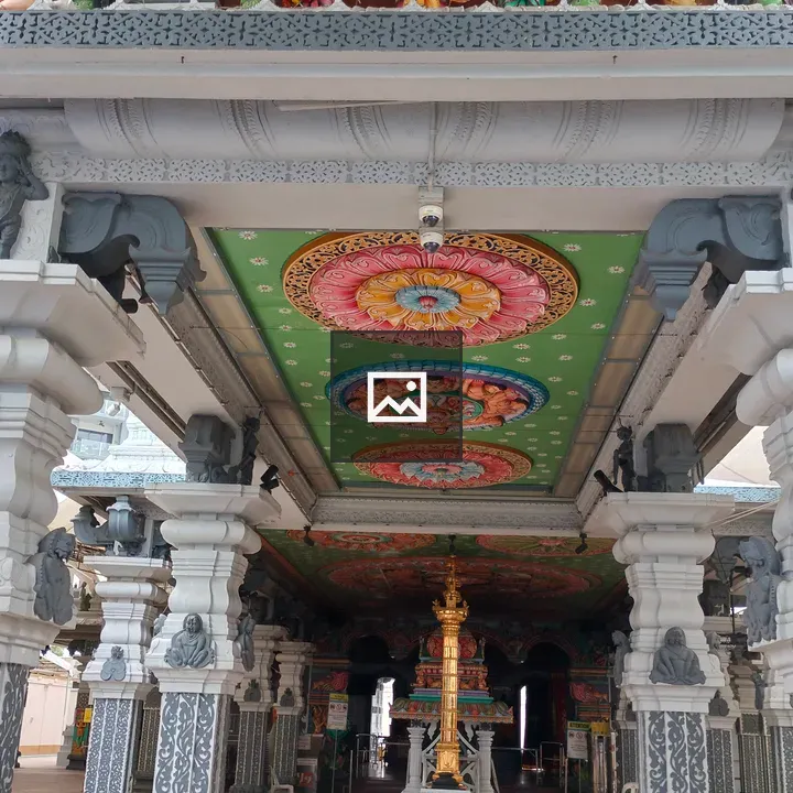 Interior of Hindu temple with ornate pillars
