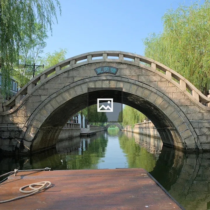 Ancient bridge over calm river