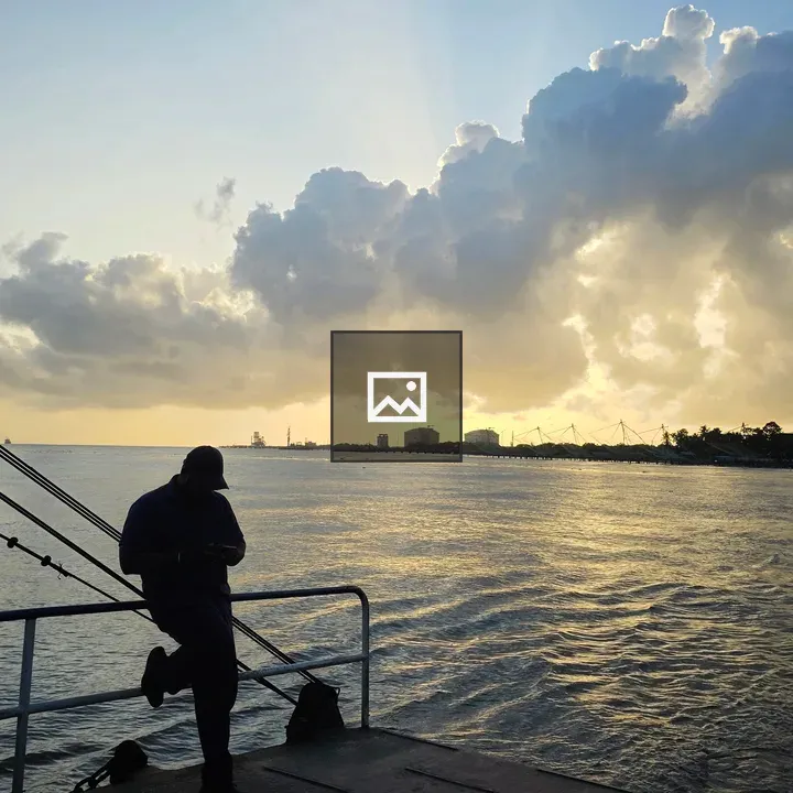 Silhouetted man on Ro-Ro deck