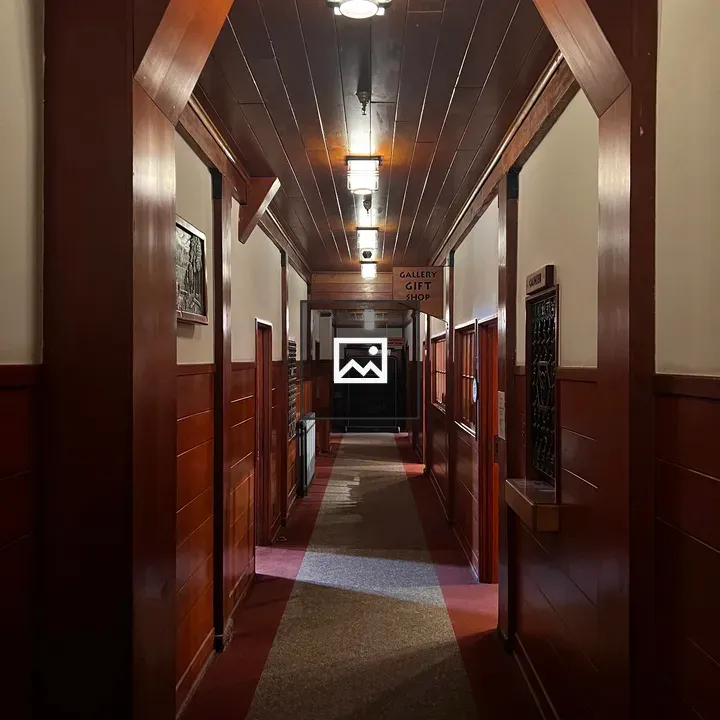 Doorway in vintage lodge hallway