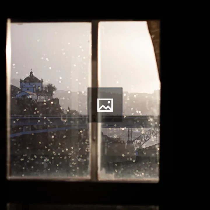 View through rain-speckled window