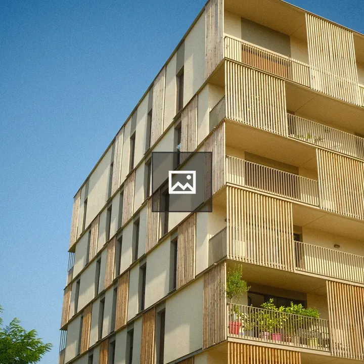 Modern apartment building with wooden balconies