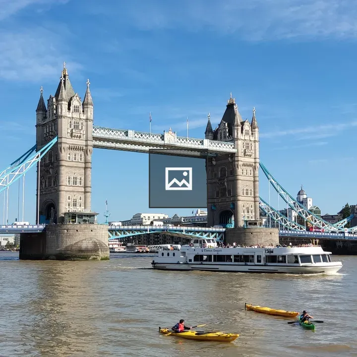 Tower Bridge with boat and kayaks