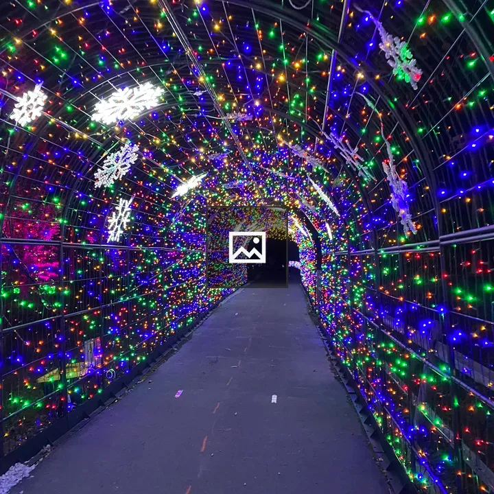 Holiday light tunnel with colorful display