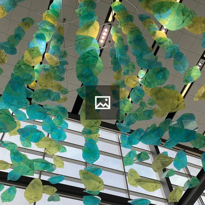 Hanging decorations in a lobby