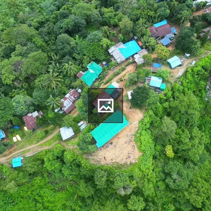 Aerial village on mountain