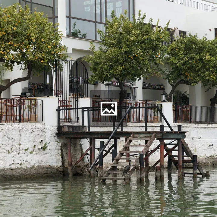 Waterfront building with glass windows