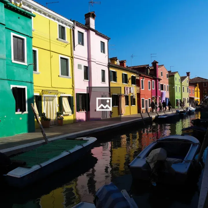 Canal along colorful waterfront