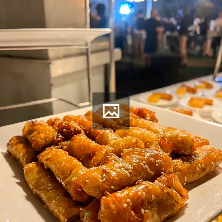 Spring rolls on buffet platter