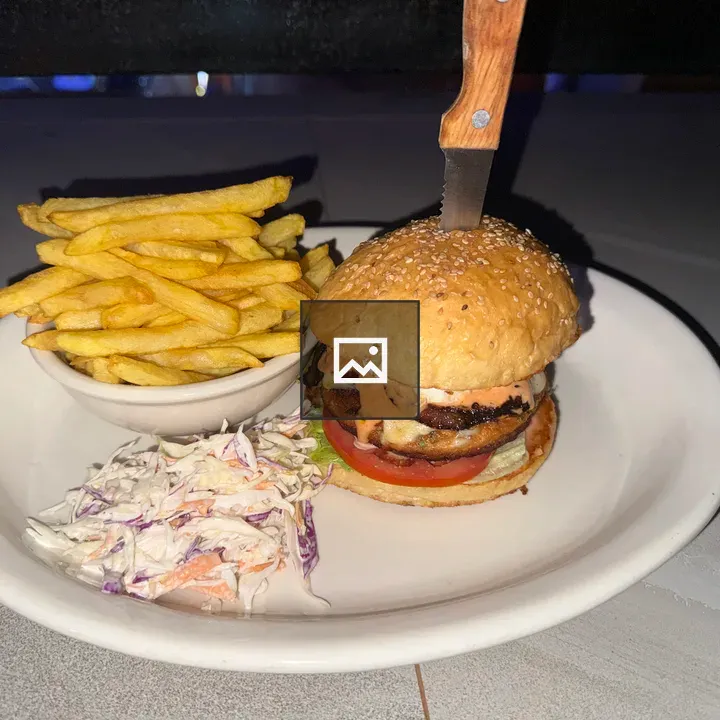 Burger with Fries on Plate