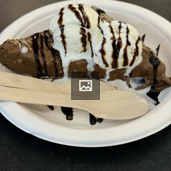 Chocolate dessert with vanilla ice cream