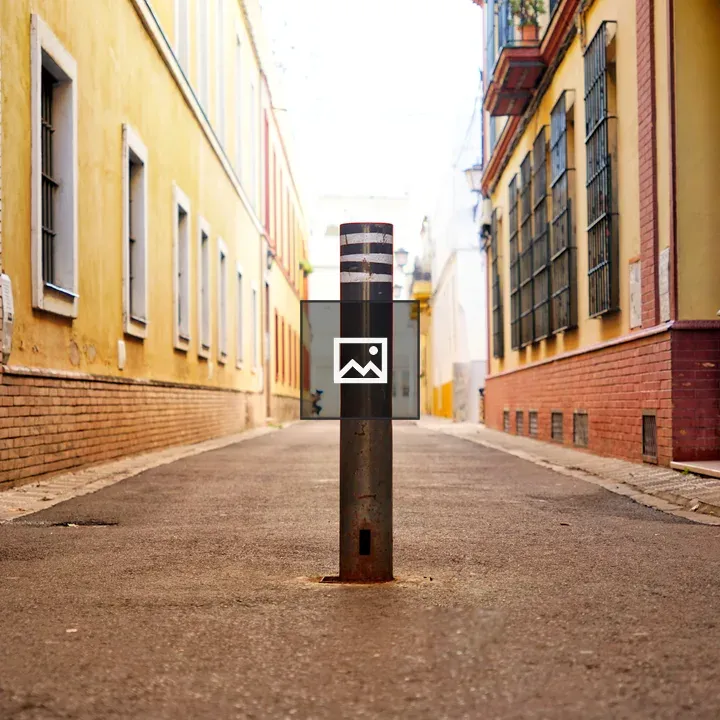 Iron road block on sidewalk