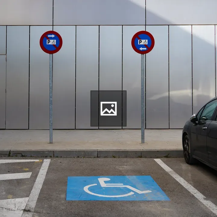 Parking area with blue disabled sign