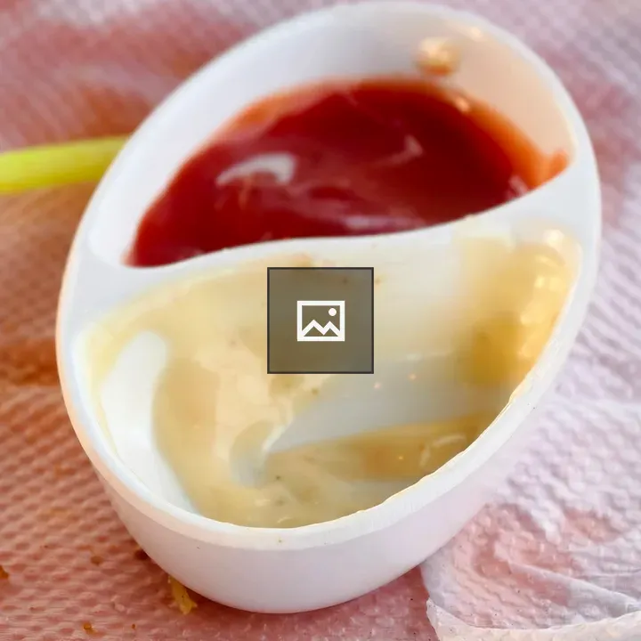 White dipping dish with fries