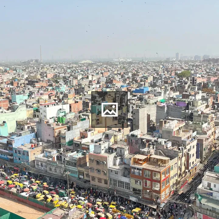 Aerial view of old Delhi street