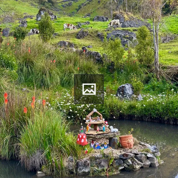 Rocky island with folk nativity scene