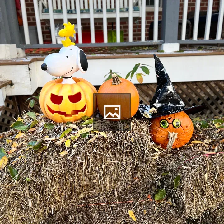 Three pumpkins on hay bale