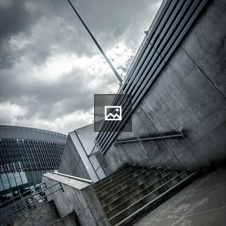 Concrete stairs and wall in modernist scene