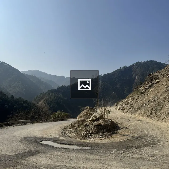 Winding mountain road through forest