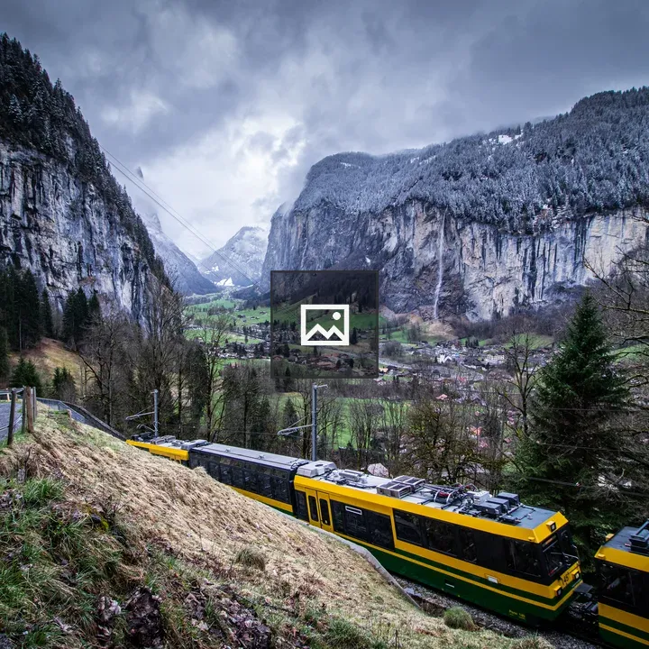 Train through Swiss mountain village