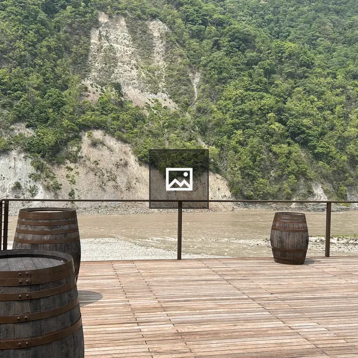 Wooden deck beside river landscape