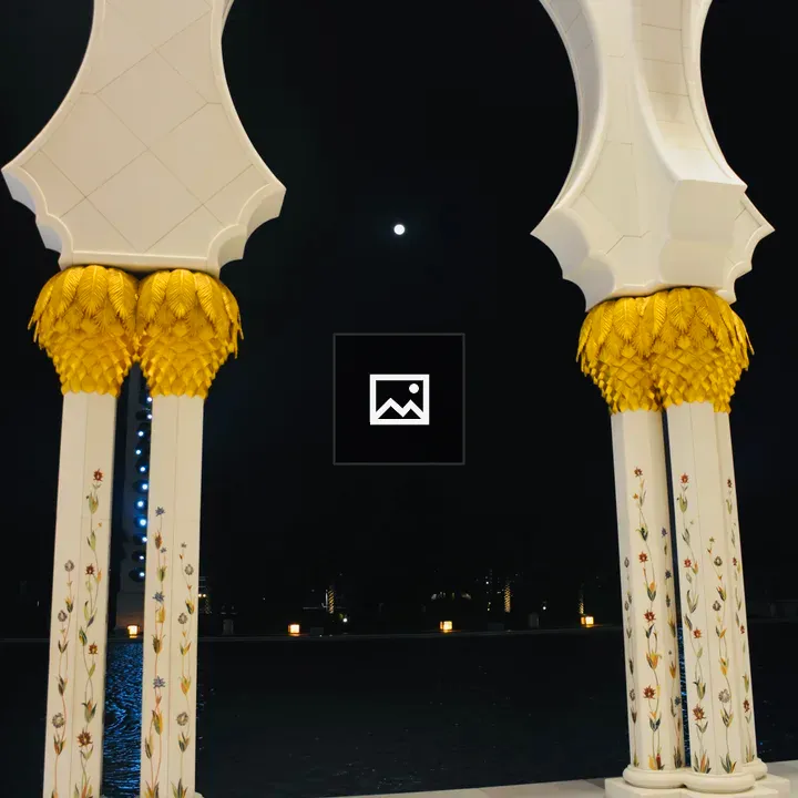 Moon Between Pillars at Grand Mosque