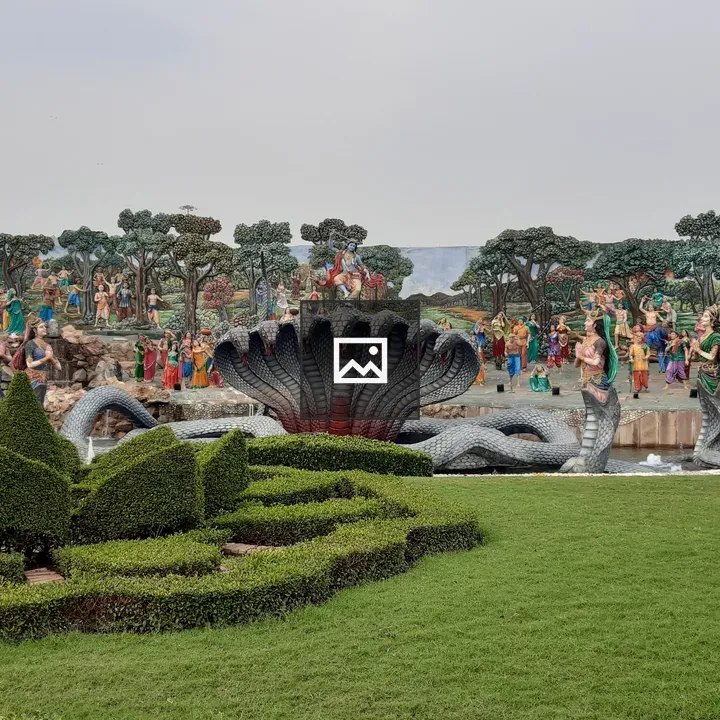 Outdoor sculpture garden scene