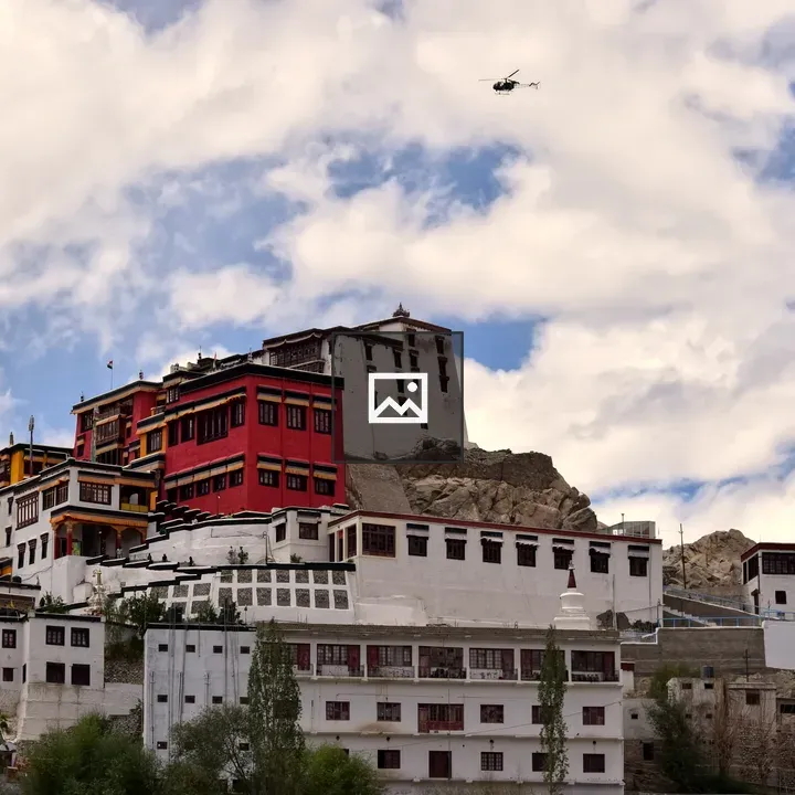 Helicopter over Thiksey Monastery