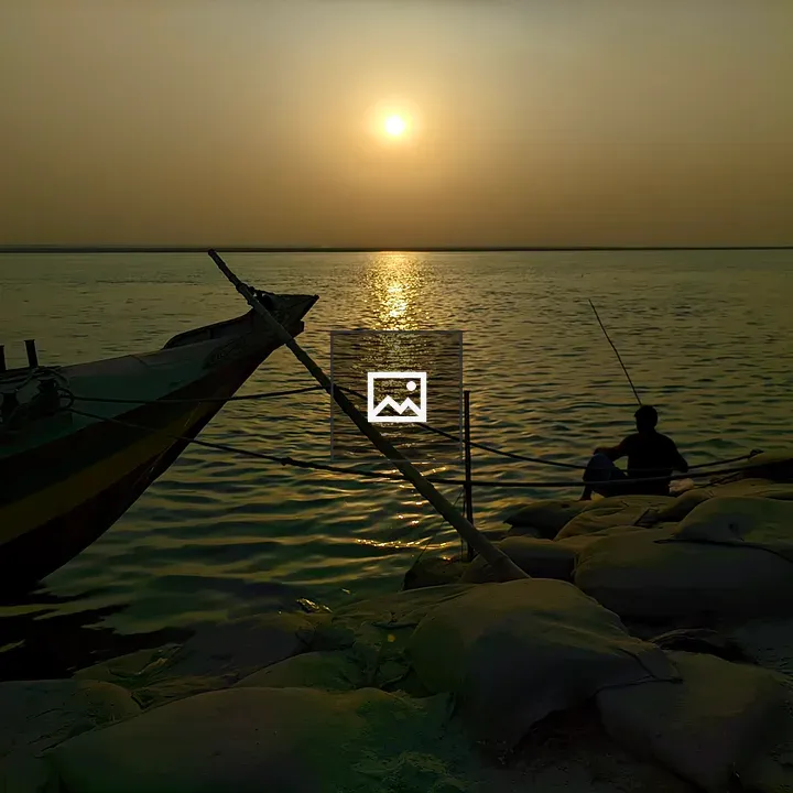 River at Sunset with Fishing Man