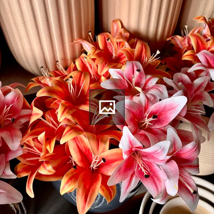 Lilies in Tall Beige Pots