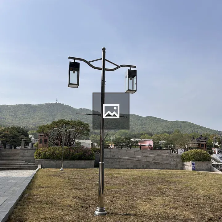 Shiny lamppost with lanterns