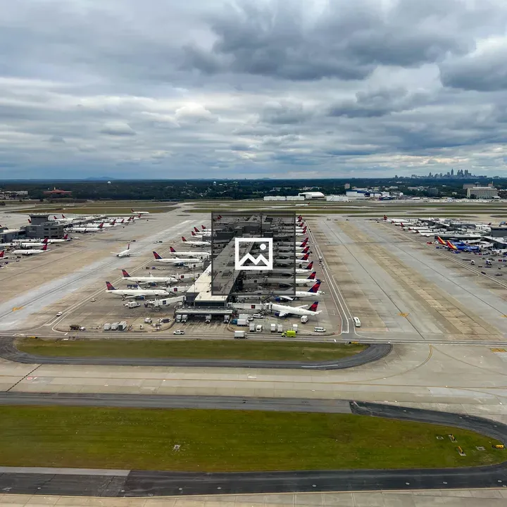 Planes at gates seen from above