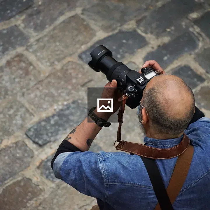 Top view photographer in street