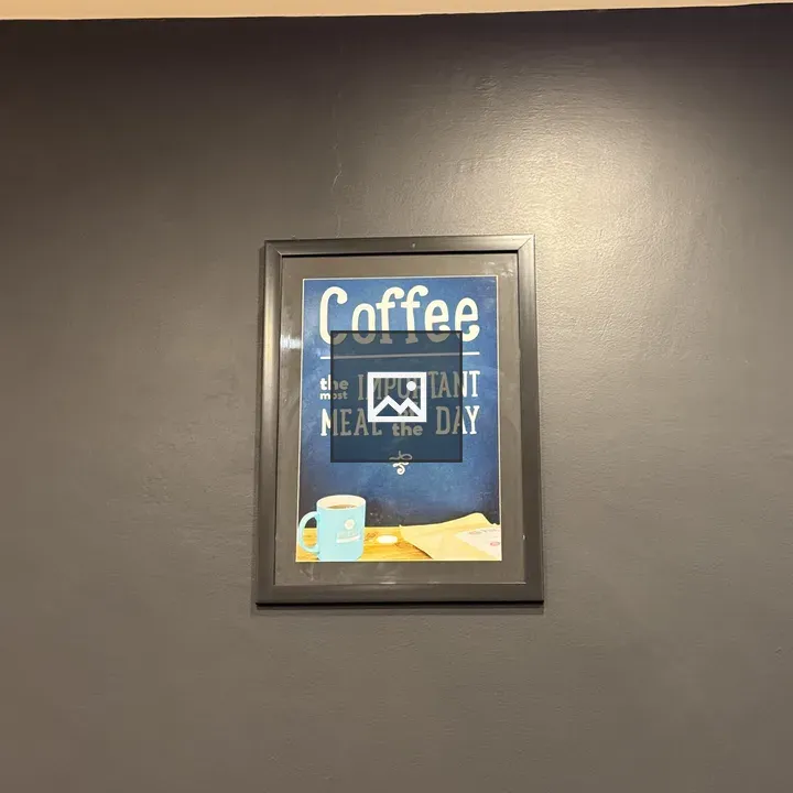 Framed retro poster with coffee cup