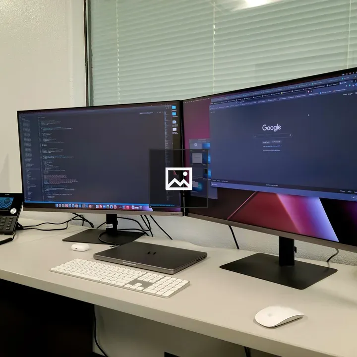 Office Desk with Two Monitors