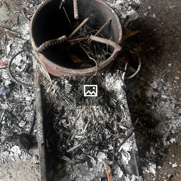 Metal wood burner after burning woods