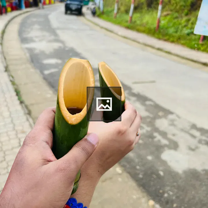 Tea in hollow bamboo cups