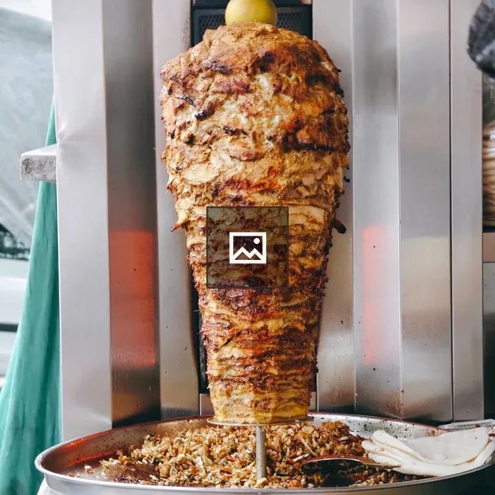 Vertical doner kebab on skewer