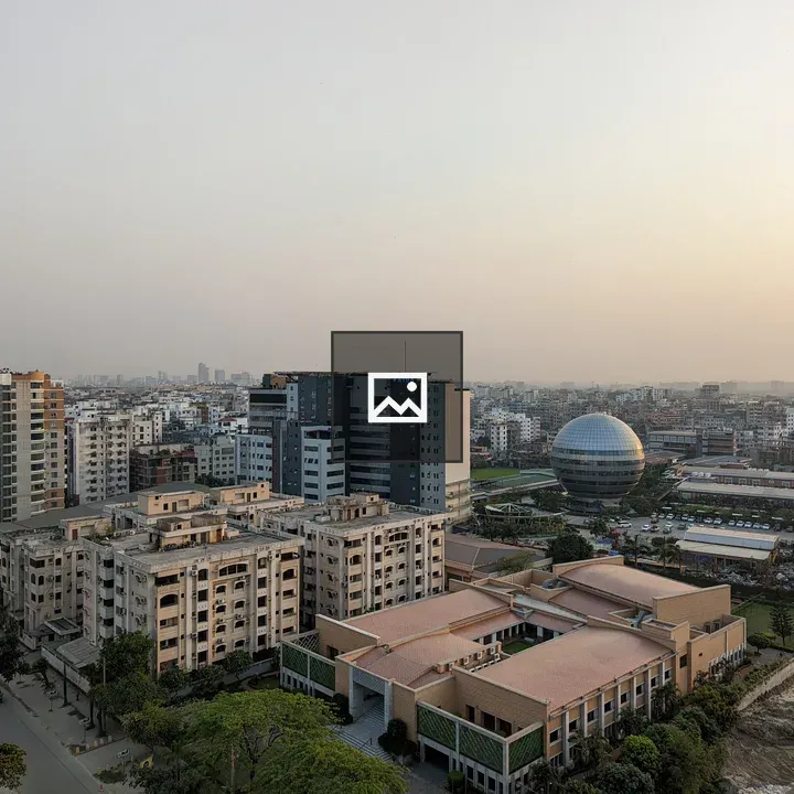 Cityscape with Sphere-shaped Building