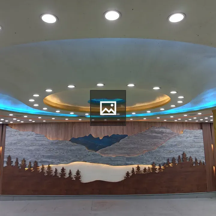Round ceiling mural with wooden trees
