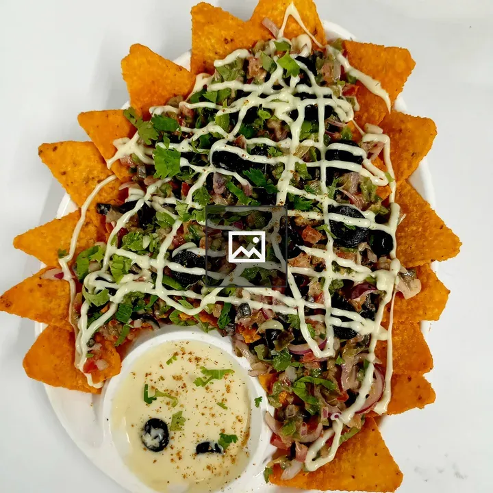 Tray of cheesy nachos