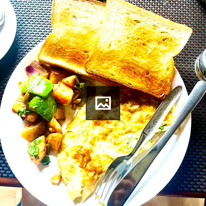 Plate with omelette and toast