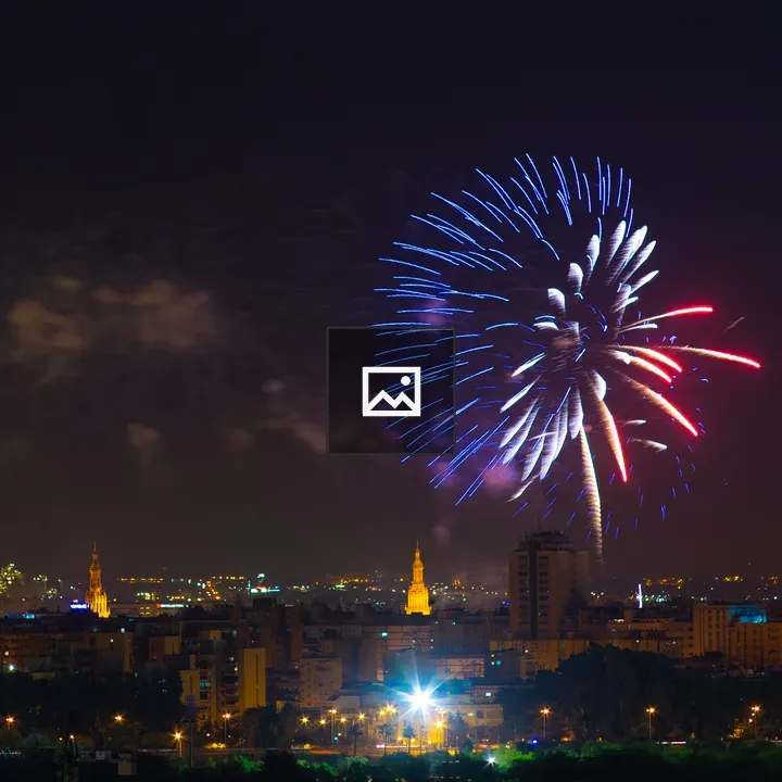 Fireworks over Sevilla skyline