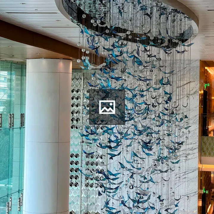 Blue and White Chandelier Installation