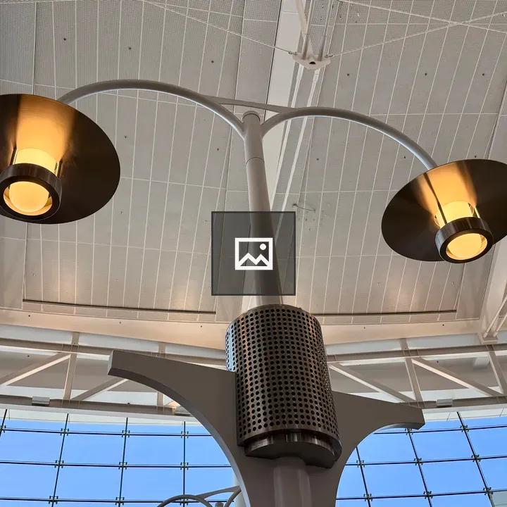 Modern lamp post at airport terminal