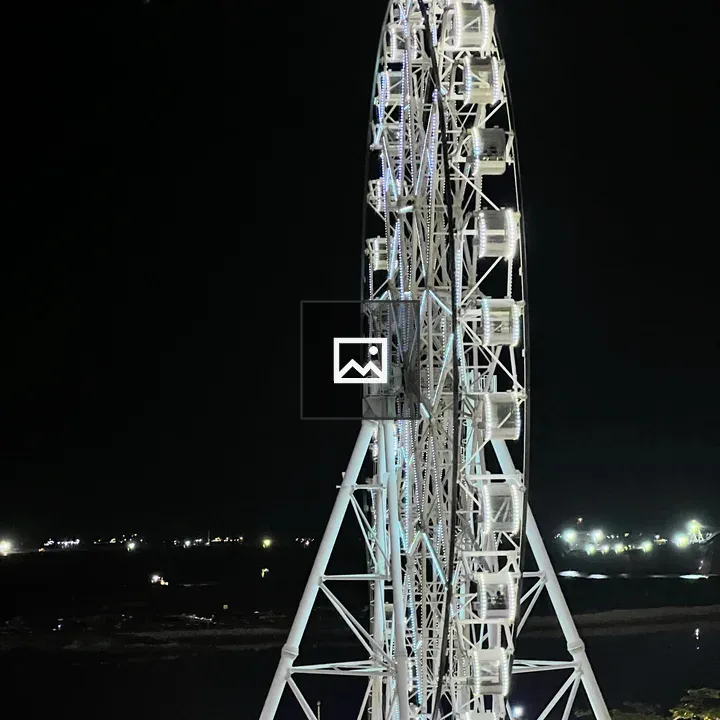 Tall white Ferris wheel at night