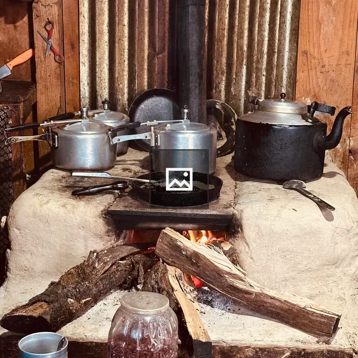 Rustic kitchen with clay stove