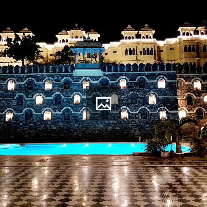 Buildings lit up at night