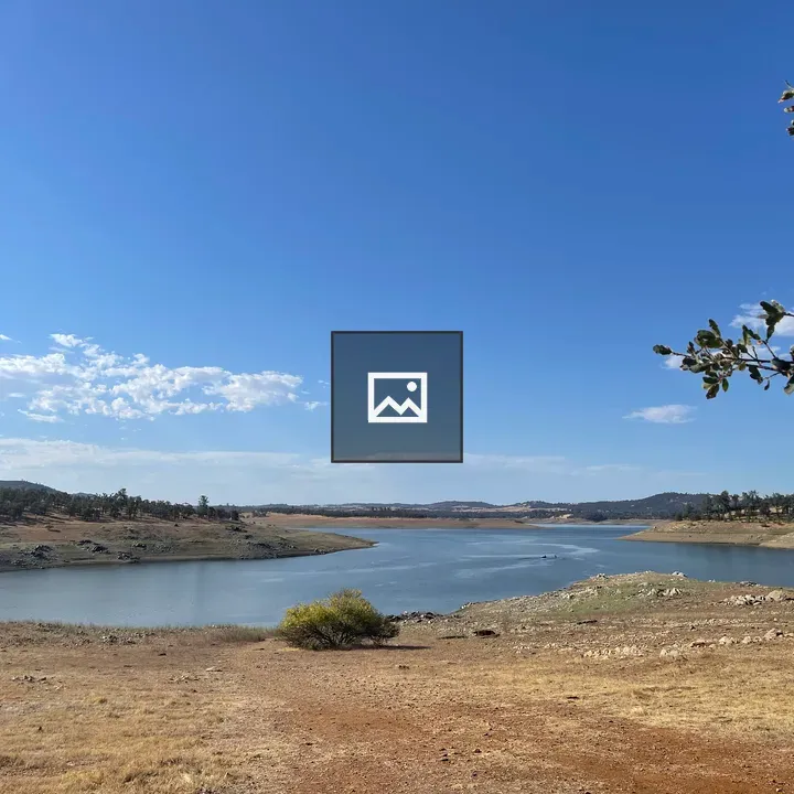 Reservoir landscape with trees and sky